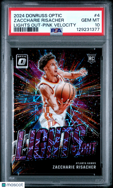 2024 Panini Donruss Optic Lights Out Zaccharie Risacher #4 Pink Velocity PSA 10
