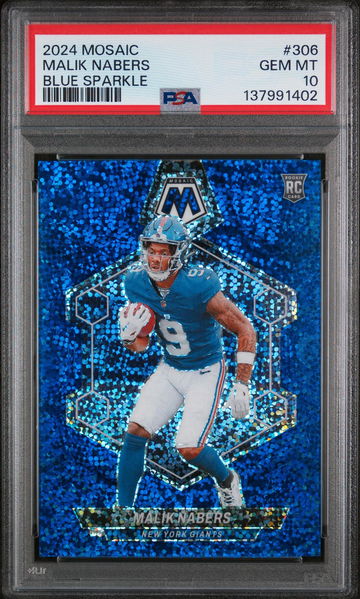 2024 Panini Mosaic Blue Sparkle Malik Nabers #306 /96 PSA 10