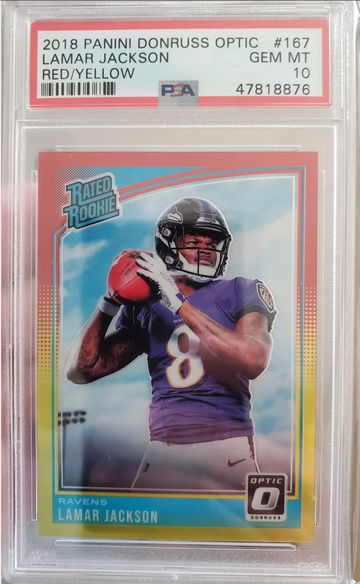 2018 Lamar Jackson Optic Red/Yellow PSA 10