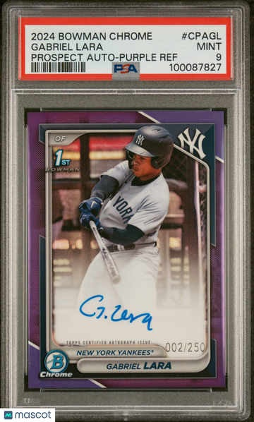 2024 Bowman Chrome Prospect Autographs Gabriel Lara #CPAGL Purple Ref /250 PSA 9