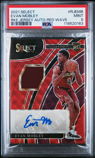 2021 PANINI SELECT ROOKIE JERSEY AUTO RPA EVAN MOBLEY RED WAVE #RJEMB RC PSA 9