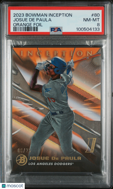 2023 Bowman Inception Josue De Paula #80 Orange Foil /25 PSA 8