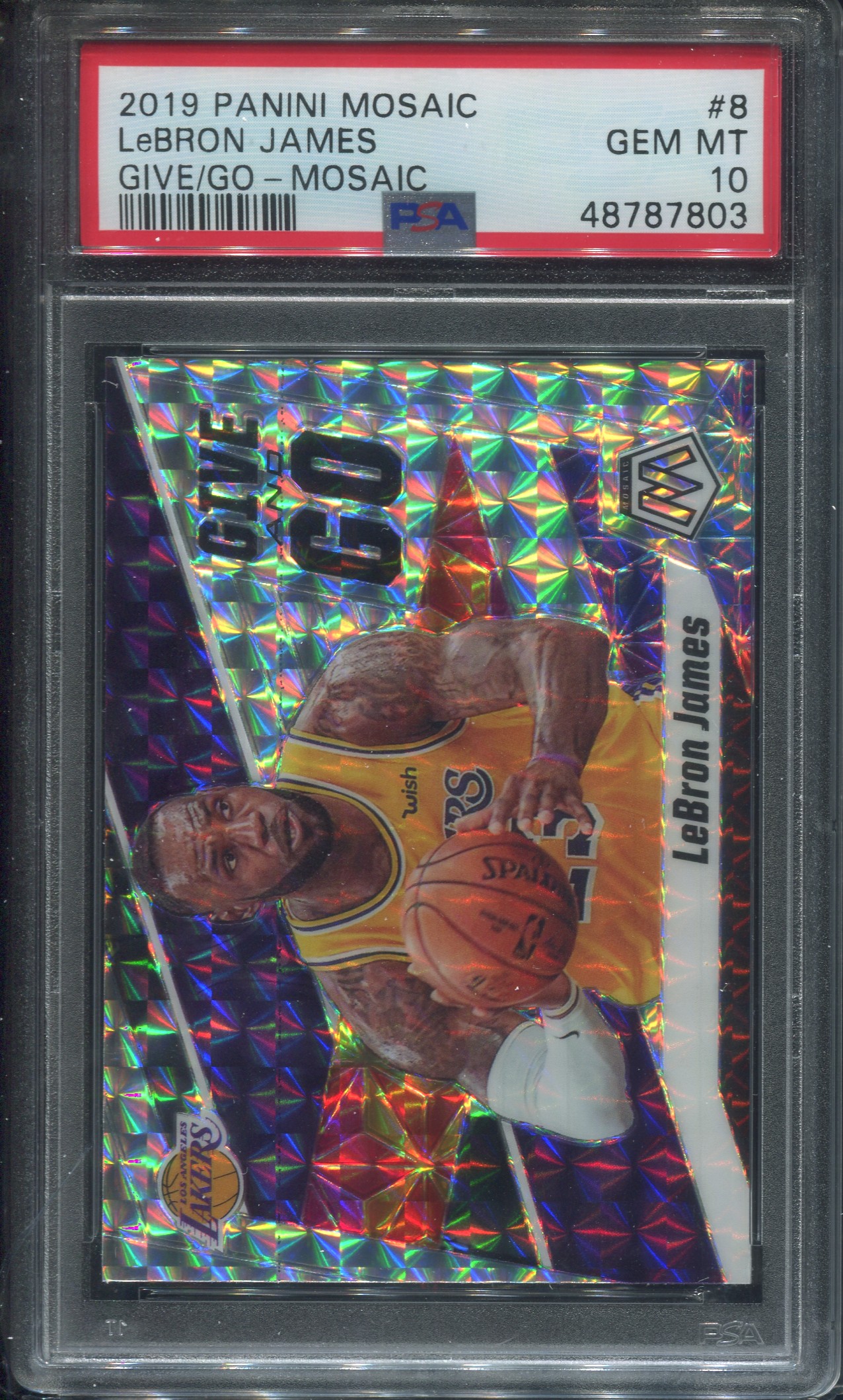 Lebron James, PSA 10, 2019 Mosaic Give And Go Silver Prizm #8
