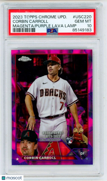 CORBIN CARROLL 2023 Topps Chrome Update Magenta Purple Lava /299 RC PSA 10 Gem