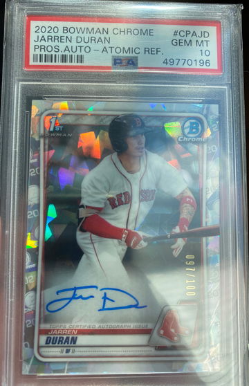 JARREN DURAN 2020 BOWMAN CHROME ATOMIC AUTO REFRACTOR SSP /100 PSA 10 GEM MINT