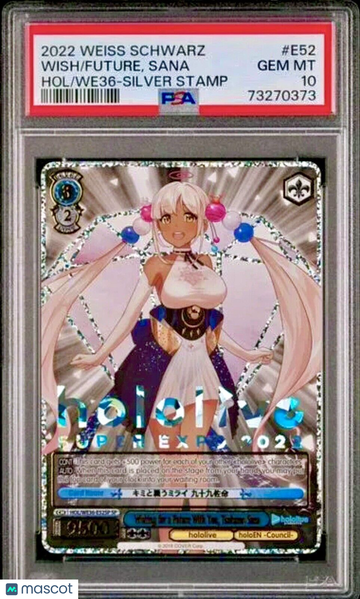 POP 3 PSA 10 Tsukumo Sana 2022 Weiss Schwarz Hololive Silver Stamp Ice Holo RARE
