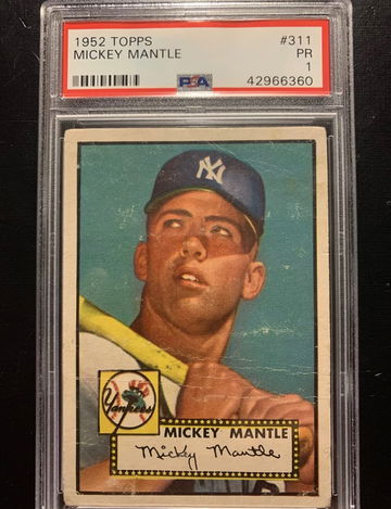 1952 Topps #311 Mickey Mantle PSA 1.  Perfect centering 