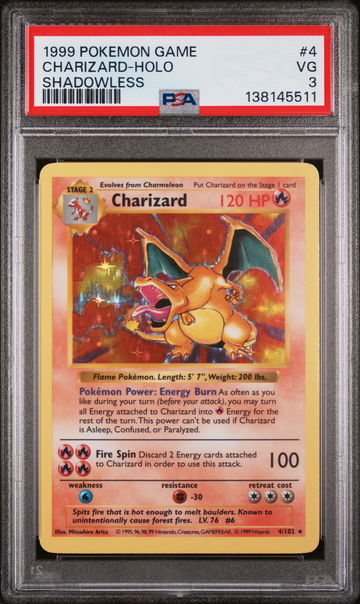 1999 Pokemon Game Shadowless Holo Charizard #4 PSA 3