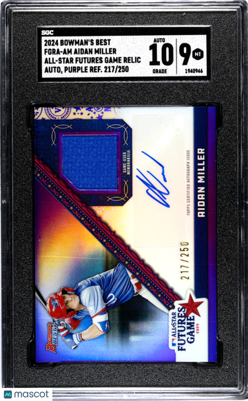 2024 Bowman's Best Aidan Miller #FGRA-AM All Star Futures Game Relic Autograph Purple Refractor SGC 9 Auto 10