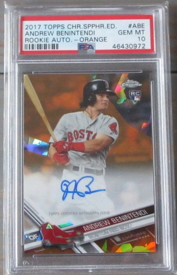 Andrew Benintendi RC Orange Refractor #/25 2017 Topps Chrome Sapphire Rookie Auto PSA 10