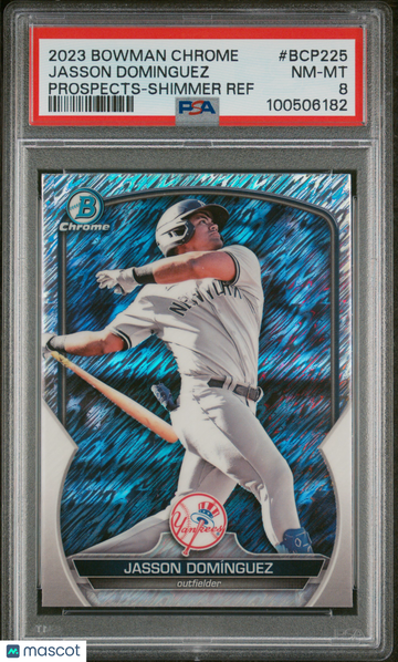2023 Bowman Chrome Prospects Jasson Dominguez #BCP225 Shimmer Ref PSA 8