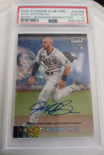 Mike Brosseau 2020 Topps Stadium Club Chrome Shimmer Rookie Autograph /5 PSA GEM MINT 10 RC Milwaukee Brewers 