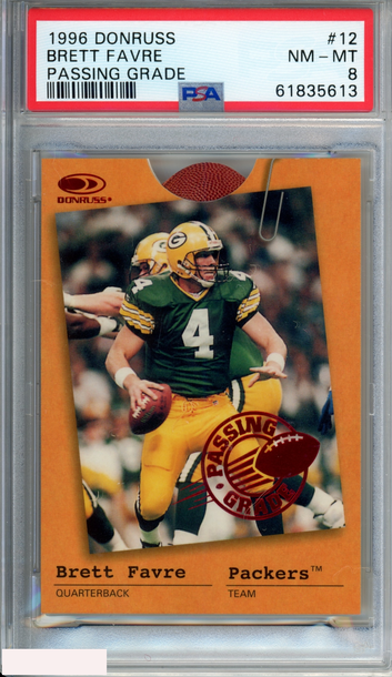 1996 DONRUSS PASSING GRADE BRETT FAVRE #12 834 OF 3000 PACKERS HOF PSA 8 NM-MT