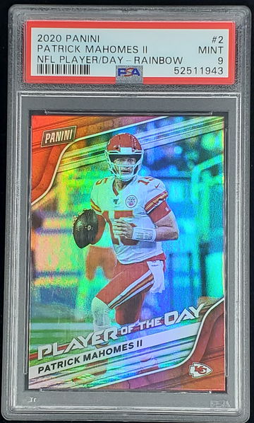 2020 Panini NFL Player Of The Day Patrick Mahomes II Rainbow Foil PSA 9