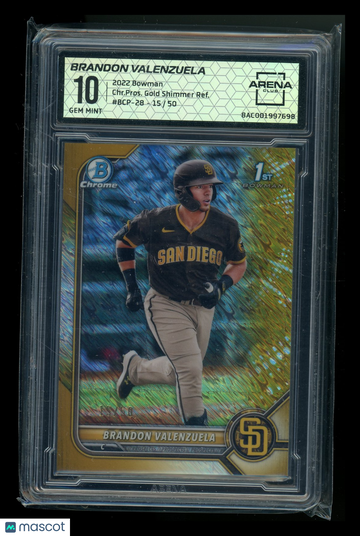 2022 Bowman Chrome Brandon Valenzuela #BCP-28 Gold Shimmer Refractor /50 Arena Club 10
