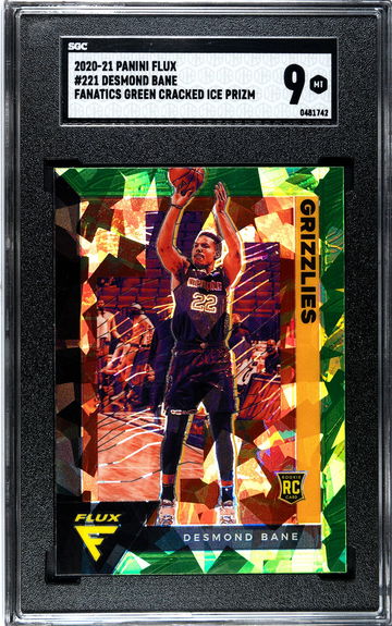 DESMOND BANE RC 2020-21 Flux Green Cracked Ice Prizm Rookie #221 SSP SGC 9 POP 1