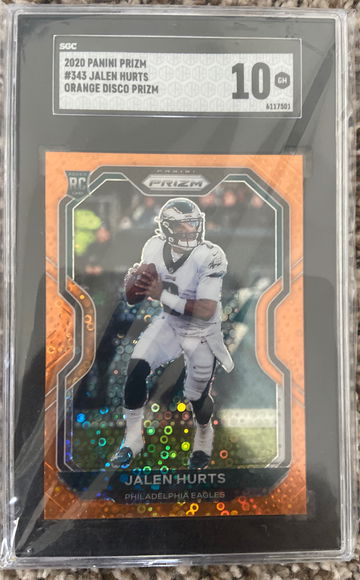 2020 Prizm #343 Jalen Hurts Orange Disco Prizm SGC 10