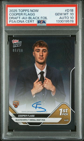 2025 TOPPS NOW DRAFT COOPER FLAGG AUTO #/10 BLACK FOIL #D1B RC AUTO 10 PSA 10