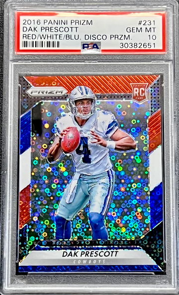 2016 Dak Prescott Panini Prizm Red White Blue Disco Prizm #231 PSA 10 GEM MINT Rookie Card RC Dallas Cowboys