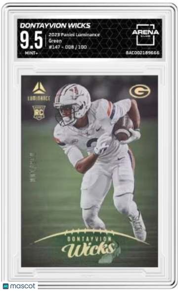 2023 Panini Luminance Dontayvion Wicks #147 Green /100 Arena Club 9.5