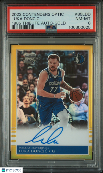 2022 Panini Contenders Optic 1985 Tribute Autographs Luka Doncic #85LDD Gold PSA 8
