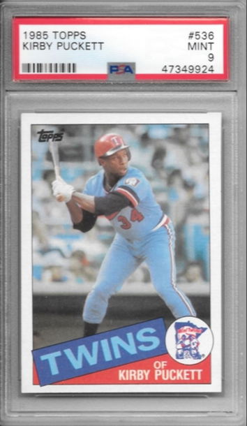 1985 Topps Kirby Puckett RC, PSA 9 - 20% below comps