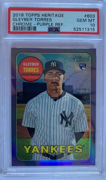 2018 Topps Heritage Gleyber Torres Chrome - Purple Refractor PSA 10 Gem Mint