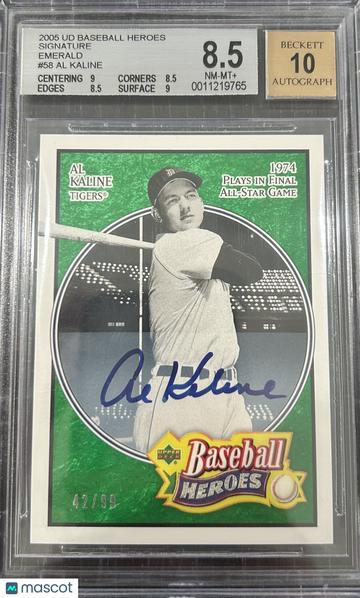 2005 Upper Deck Baseball Heroes Signature Emerald Al Kaline #58 BGS 8.5 Auto 10