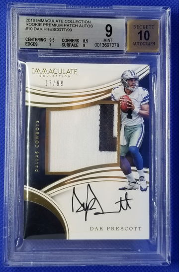 2016 Dak Prescott Immaculate Rookie Jersey Autograph BGS 9/10 Numbered /99 Cowboys