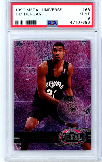 Tim Duncan 1997 Metal Universe #66 Rookie Card RC PSA 9 Mint