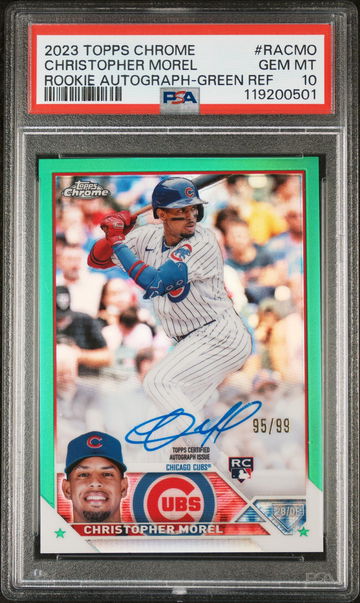 2023 Topps Chrome Rookie Autograph Green Christopher Morel #RACMO /99 PSA 10