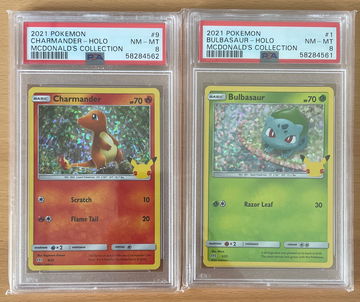 2021 Pokemon McDonald’s Charmander & Bulbasaur Holo PSA 8