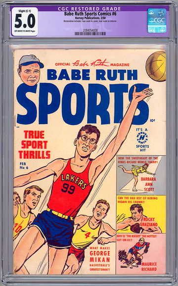 BABE RUTH SPORTS COMICS #6 CGC 5.0 FEAT ROCKY GRAZIANO HARVEY PUBLICATIONS 1950