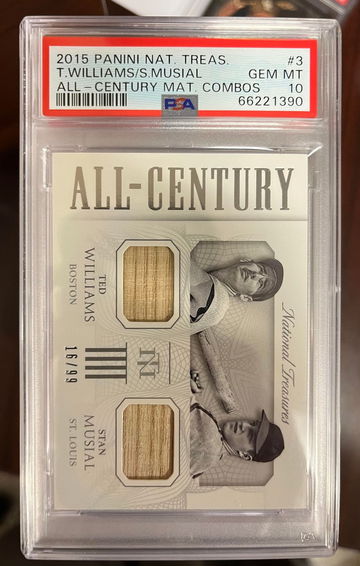 2015 Panini National Treasures Ted WIlliams / Stan Musial All-Century Material Combos PSA 10