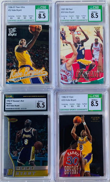(3) 1996-97 Kobe Bryant RC Lot + 1997-98 Kobe Bryant 2nd Year Card *All CSG 8.5