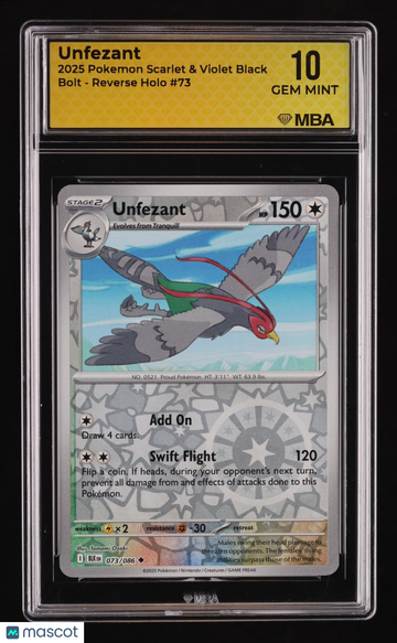 2025 Pokemon Scarlet & Violet Black Bolt Unfezant Reverse Holo MBA 10 #73