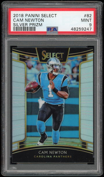 2018 Select #82 Cam Newton Silver Prizm PSA 9