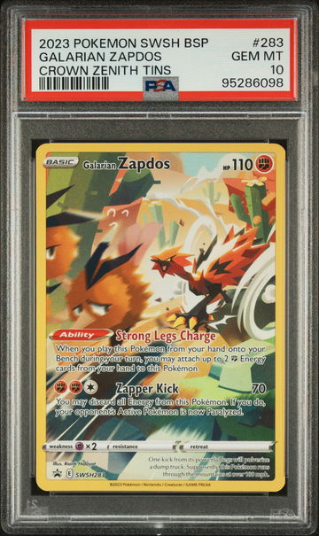 2023 Pokemon Sword and Shield Black Star Promo Crown Zenith Tin Galarian Zapdos #SWSH283 PSA 10