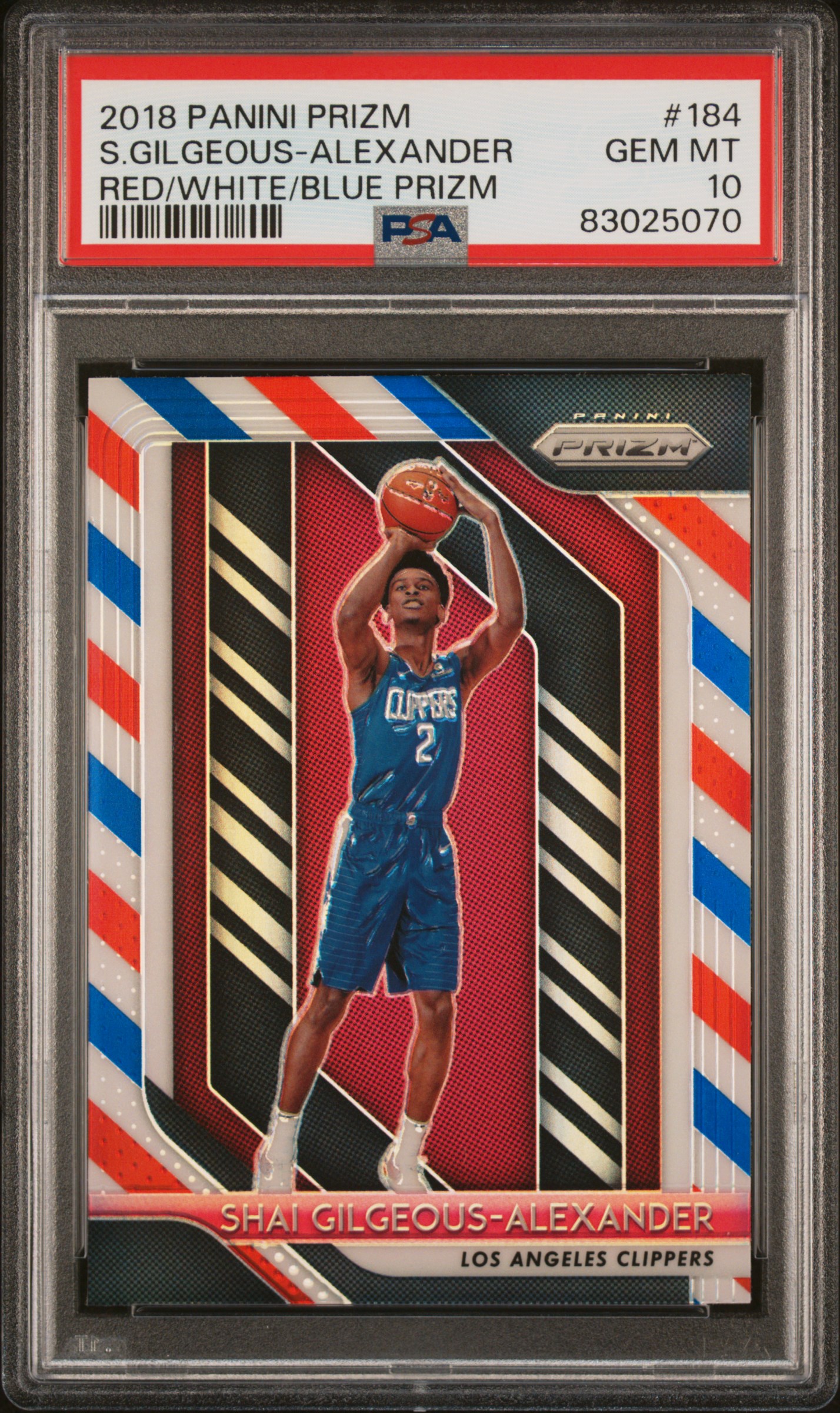PSA 10 2018 Panini Prizm Shai Gilgeous-Alexander Red/White/Blue Rookie #184