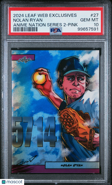2024 Leaf Web Exclusives Nolan Ryan #27 Anime Nation Series 2 Pink PSA 10