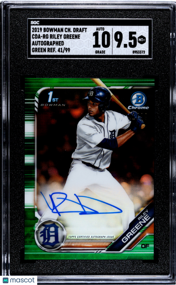 2019 Bowman Chrome Draft Riley Greene #CDA-RG Autograph Green Refractor SGC 9.5 Auto 10