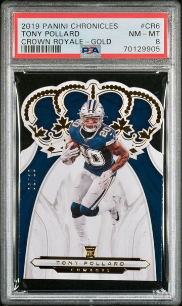 2019 Panini Chronicles Tony Pollard Crown Royale Gold 2/10 RC PSA 8 NM-MT Dallas