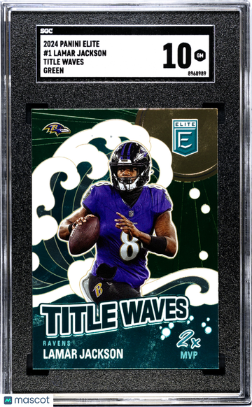 2024 Panini Elite Lamar Jackson #1 Title Waves Green SGC 10
