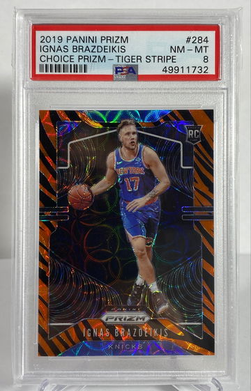 2019-20 Prizm Ignas Brazdeikis Tiger Stripe Rookie PSA 8