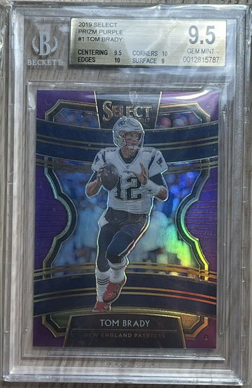 2019 Panini Select #1 Tom Brady Concourse PURPLE Prizm #/75 BGS 9.5 Gem Two 10s