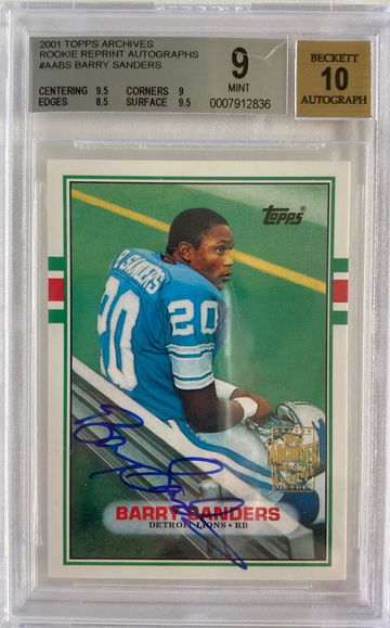 2001 Topps Archives #AA-BS Rookie Reprint Auto Barry Sanders BGS 9/10