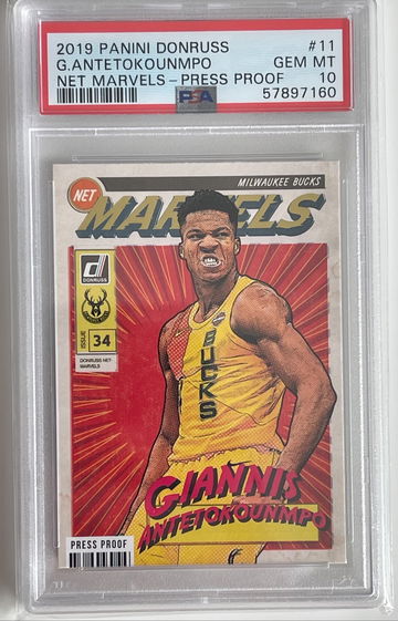 2019 Panini Donruss Giannis Antetokounmpo Net Marvels Press Proof PSA 10 GEM-MINT