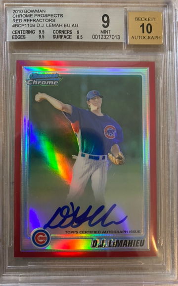 2010 Bowman Chrome Prospects RED REFRACTOR DJ Lemahieu RC 9/10 Auto