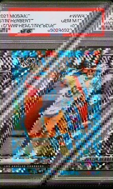 JUSTIN HERBERT 2021 Mosaic Will To Win Reactive Blue /99 #WW4 PSA 10 CHARGERS