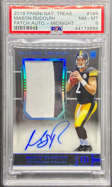 2018 National Treasures Patch Auto Midnight Mason Rudolph PSA 8 